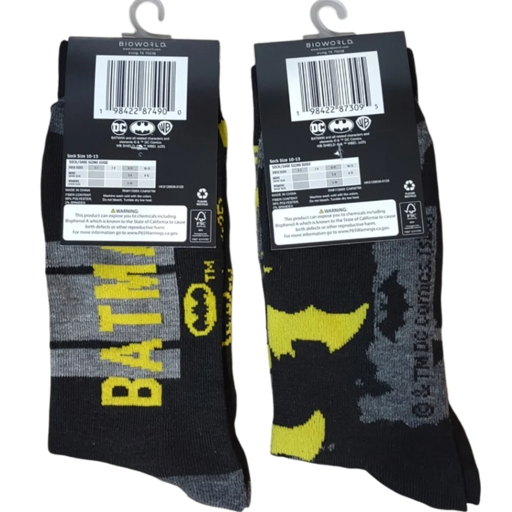 DC Comics Batman Socks - Black and Yellow 2 pair Casual Novelty